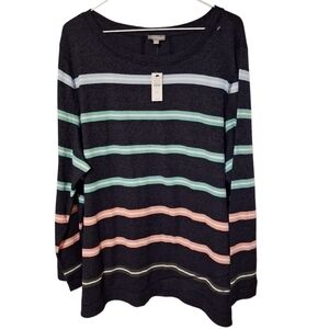 T By Talbots Women’s Stripes Multicolored Stretch Sweater Top NWT Plus Size 3X